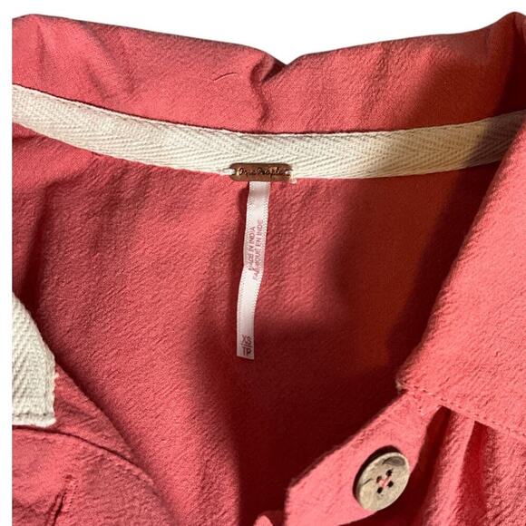 Free People Romper Coral Size XS Button Down Short Sleeve Belted Sinched Waist - Picture 5 of 13